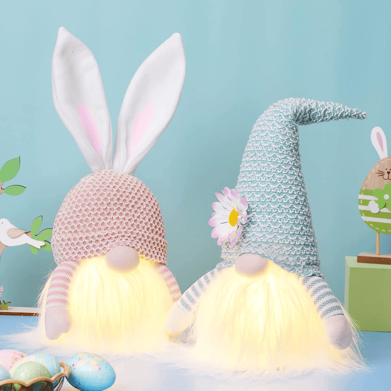 2Packs Easter Gnomes with LED Easter Eggs String Lights, Glowing Easter Decorations Gnome Dolls Easter Bunny Plush Doll Ornaments Rabbit Easter Gift Easter Decorations for the Home Home & Garden > Decor > Seasonal & Holiday Decorations BOMIER Style B  