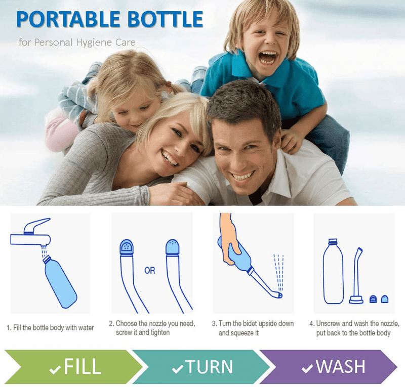 2PCS Portable Bidet Shower with 2 Nozzle+Extended Pipe - 500Ml 17Oz Travel Bidet Bottle for Travel-Personal Cleansing Toilet Bidet Sprayer-Peri Bottle for Postpartum Perineal Care-Hemorrhoid Treatment
