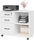 3 Drawer Office File Cabinets, Mobile Lateral Printer Stand with Open Storage Shelf, Rolling Filing Cabinet with Wheels Home Office Organization and Storage (Black Style2) Home & Garden > Household Supplies > Storage & Organization Panana White  