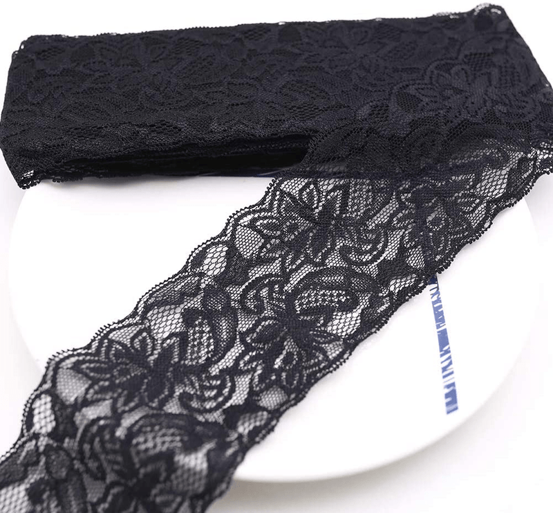 3 Inch Lace Ribbon, Floral Lace Trim, Elastic Lace for Crafts Rustic Wedding Decorations Hair Bow Making and Gift Wrapping (10 Yards) Arts & Entertainment > Hobbies & Creative Arts > Arts & Crafts VGOODALL Lace Ribbon-BLACK  
