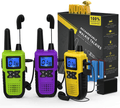 3 Long Range Walkie Talkies Rechargeable for Adults - NOAA 2 Way Radios Walkie Talkies 3 Pack - Long Distance Walkie-Talkies with Earpiece and Mic Set Headsets USB Charger Battery Weather Alert  Topsung A 1Green & 1Purple & 1Yellow with NOAA/USB Charger/USB Cable/Battery/Earpiece/Lanyard 3 Pack 