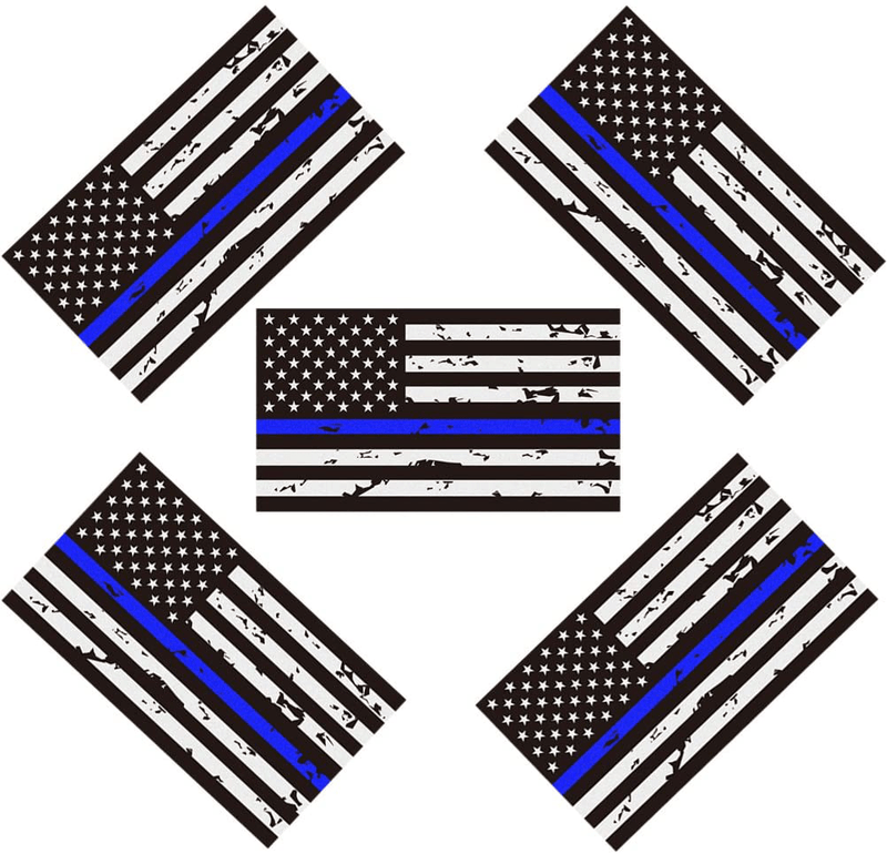 3 Pack Reflective New Tattered Thin Blue Line US Flag Decal Stickers | Compatible with Cars & Trucks, 5" x 2.7" American USA Flag Decal Sticker Honoring Police Law Enforcement Vinyl Window Bumper Tape  CREATRILL 5 Pack New  