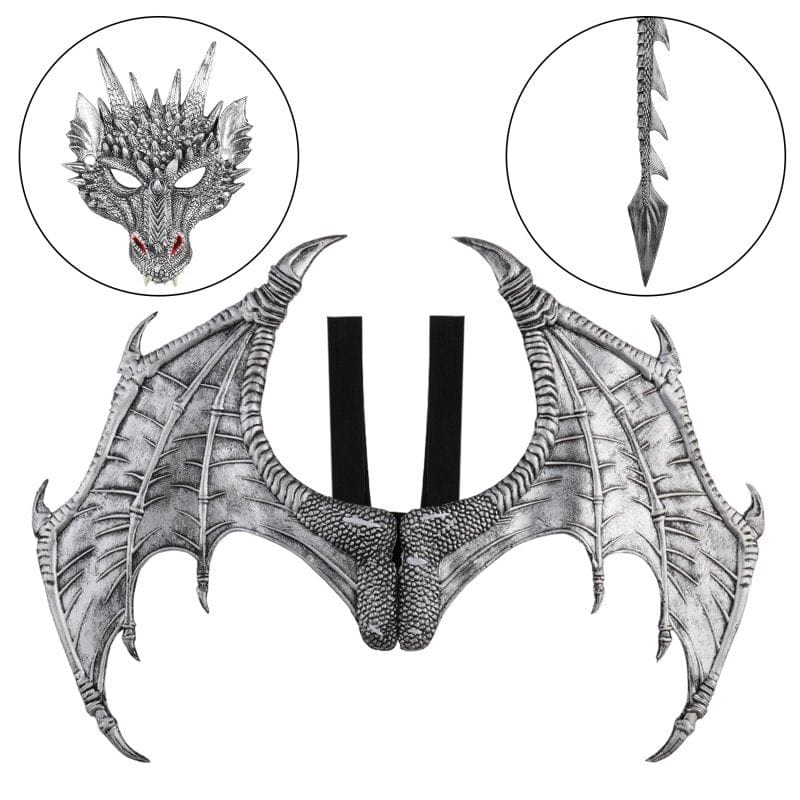 3-Piece Halloween Costumes Dragon Mask + Props Wing + Tails Cosplay Party Decorations Set Apparel & Accessories > Costumes & Accessories > Masks EFINNY   
