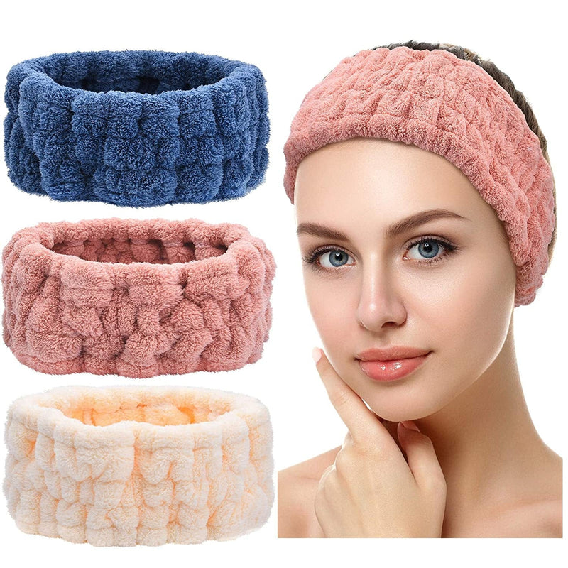 3 Pieces Spa Facial Headband for Makeup and Washing Face Women Spa Yoga Sports Shower Facial Head Band Elastic Head Wrap for Girls and Women (White) Sporting Goods > Outdoor Recreation > Winter Sports & Activities Chuangdi Dark Pink, Dark Blue, Milky-White  