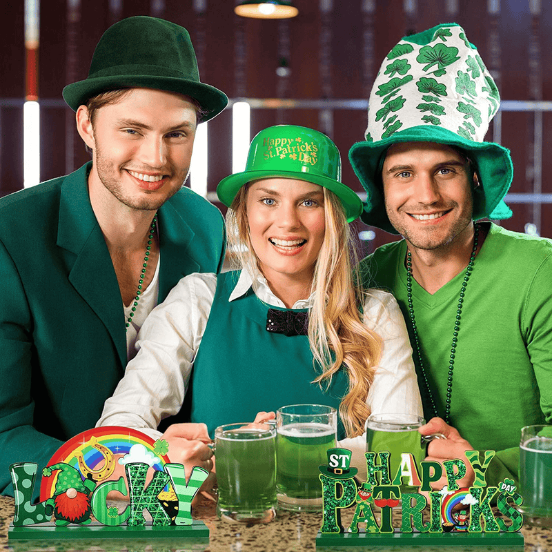 3 Pieces St. Patrick'S Day Table Decoration Shamrock Sign Table Centerpiece Leprechaun Decoration Wooden Irish Themed Decors for St. Patrick'S Day Holiday Dinner Coffee Tier Tray, 7.87 X 4.72 Inch  Sumind   