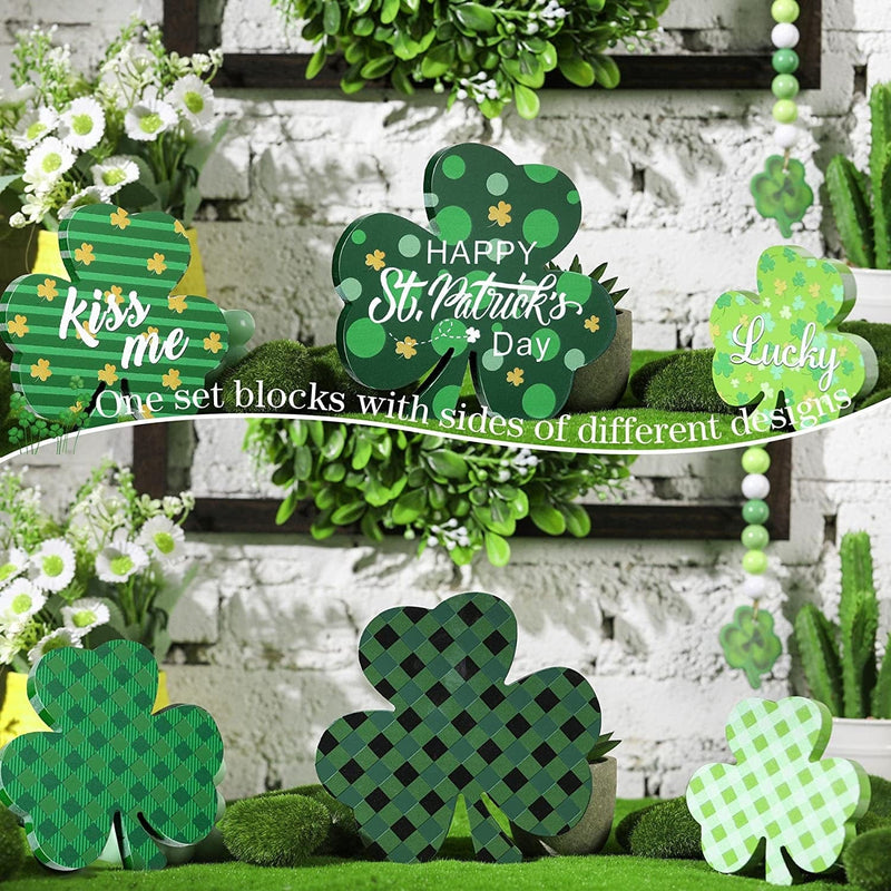 3 Pieces St Patricks Day Table Wooden Signs Shamrocks Wooden Sign Irish Themed Freestanding Table Decorations for Desk Office Home Party Decoration Tray Decor (Delicate Style) Home & Garden > Decor > Seasonal & Holiday Decorations Yalikop   