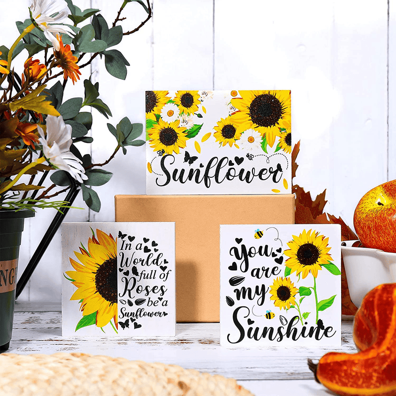 3 Pieces Sunflower Tiered Tray Wood Signs Sunflower Farmhouse Tray Decor Inspired Summer Fall Decor Rustic Mini Wood Kitchen Signs Sunshine Decor Home & Garden > Decor > Decorative Trays Jetec Default Title  