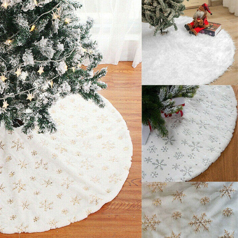30/35 Inches Snowflake Plush Christmas Tree Skirt Xmas New Year Party Supply Ornament