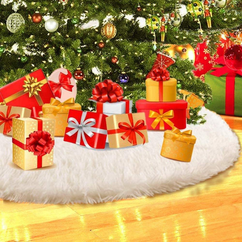 30"-59" Christmas Tree Skirt Whitedouble Layers White Christmas Decoration Modern Faux Fur Tree Skirts Home & Garden > Decor > Seasonal & Holiday Decorations > Christmas Tree Skirts Wisremt 47.24" C 