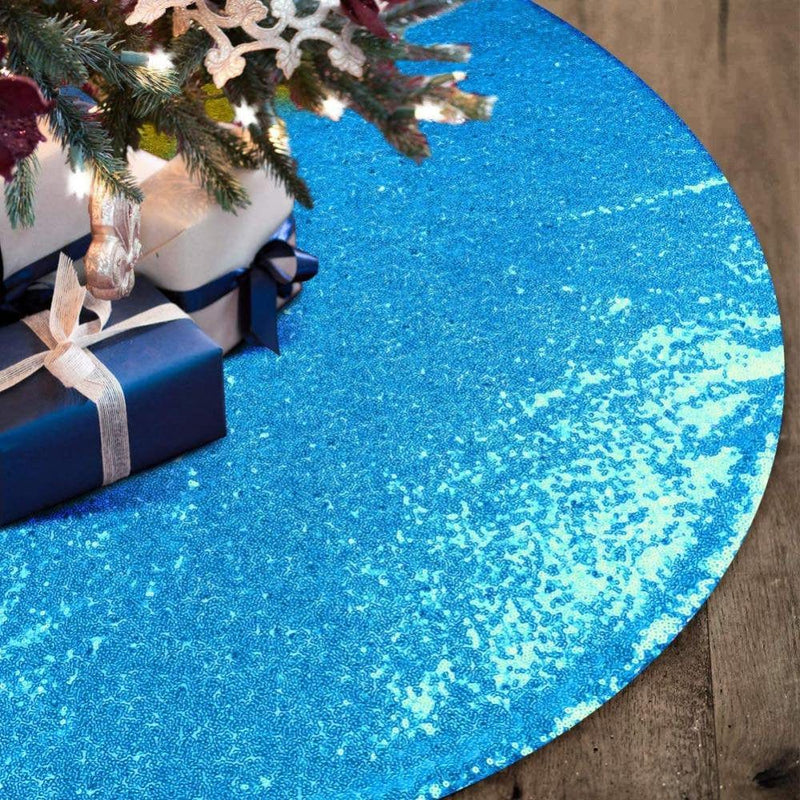 30 Inch Christmas Tree Skirt, Gold Sequin Glitter Double Layers Xmas Tree Mat,Round Sequence Xmas Tree Skirts for Xmas Holiday Party Decor Home & Garden > Decor > Seasonal & Holiday Decorations > Christmas Tree Skirts Manfiter 48" Blue 