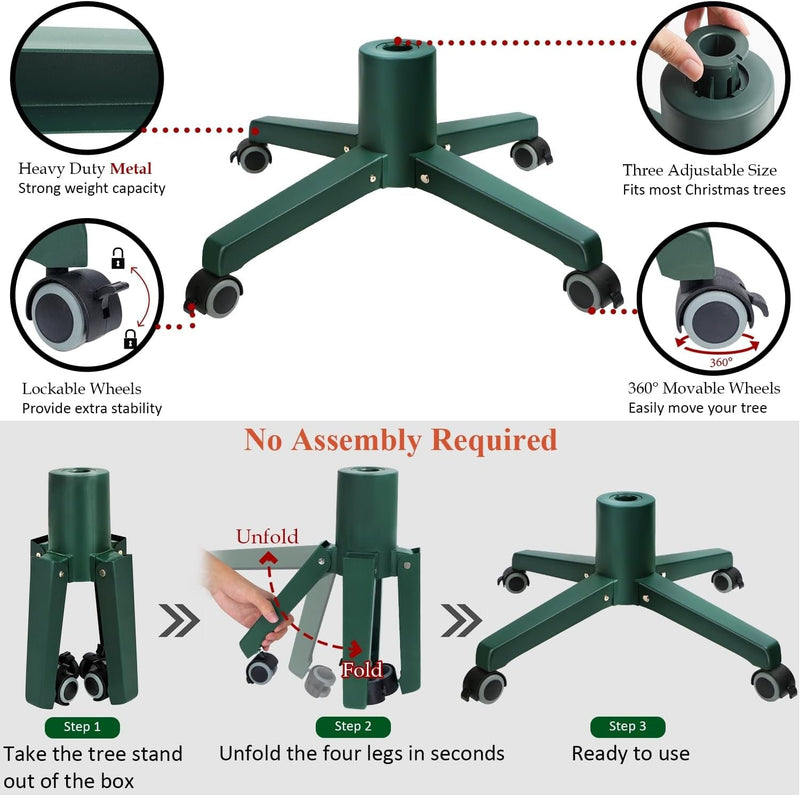 Blissun Christmas Tree Stand for Artificial Christmas Trees, Artificial Christmas Tree Stand with Movable Wheels, Xmas Tree Holder, Fits up to 8FT Artificial Trees