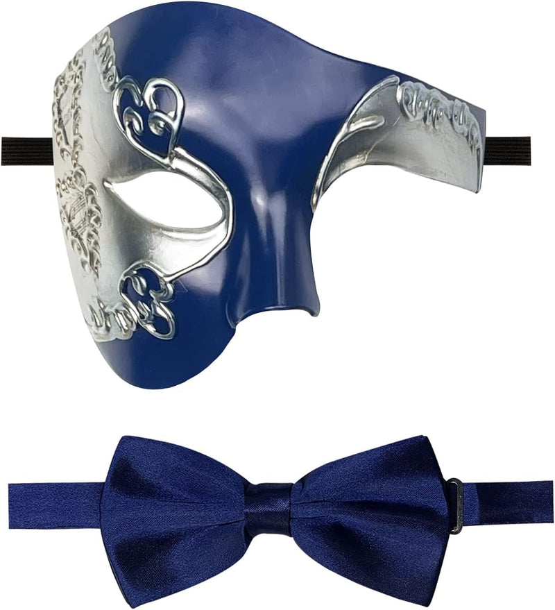 Funmular Masquerade Mask for Men Phantom of the Opera Half Face Mask with Bowtie, Venetian Masks for Halloween Party