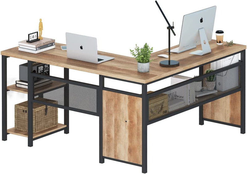 FATORRI Industrial L Shaped Computer Desk, Heavy Duty Bookshelf and Console Table for Home Office (Rustic Oak)