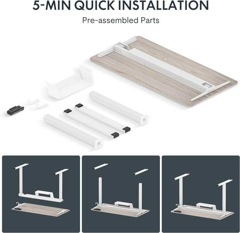 FLEXISPOT Standing Desk Quick Assembly Electric Adjustable with 48 X 24 Inches Whole-Piece Desktop Ergonomic Memory Controller Stand up Desk(White Frame + 48" Grey Wood Grain)