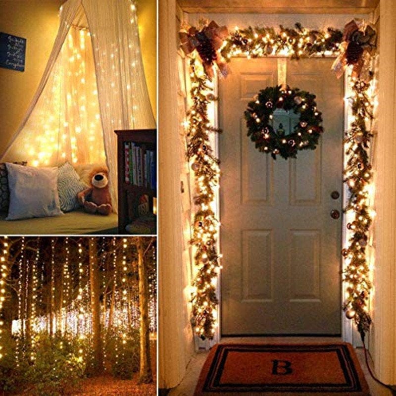 300LED Copper Wire Curtain Lights with Remote, 8 Modes DIY Pattern Flexible String Lights, Window and Wall Decorations for Garden, Room, Party (Warm White) Home & Garden > Decor > Seasonal & Holiday Decorations KZKR   