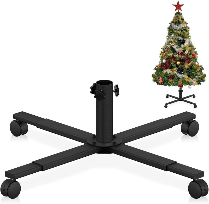 Christmas Tree Stand for Artificial Tree, Extendable Heavy Duty Tree Stand Base with Universal Wheel for 7.5 to 9 FT Artificial Trees, Fits 0.5-1.37 Inch Tree Pole, Black