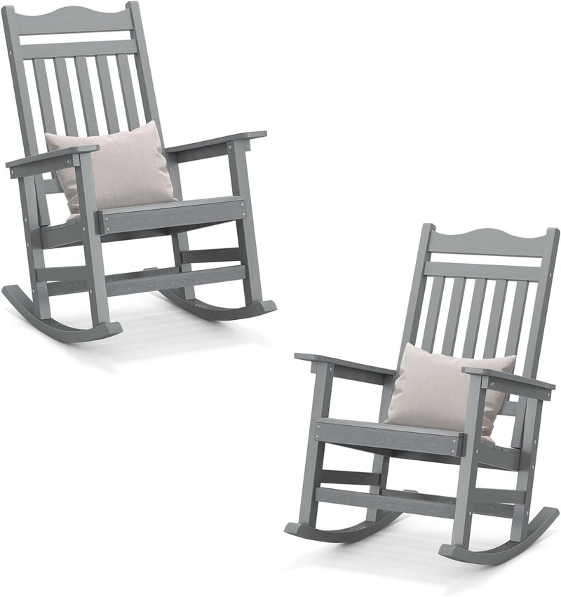 DWVO Patio Rocking Chair, All-Weather Resistant Outdoor Indoor Polyethylene Patio Rocker Chair with Cushion, Comfortable and Easy to Maintain Rocker for Balcony, Backyard and Living Room(Gray)