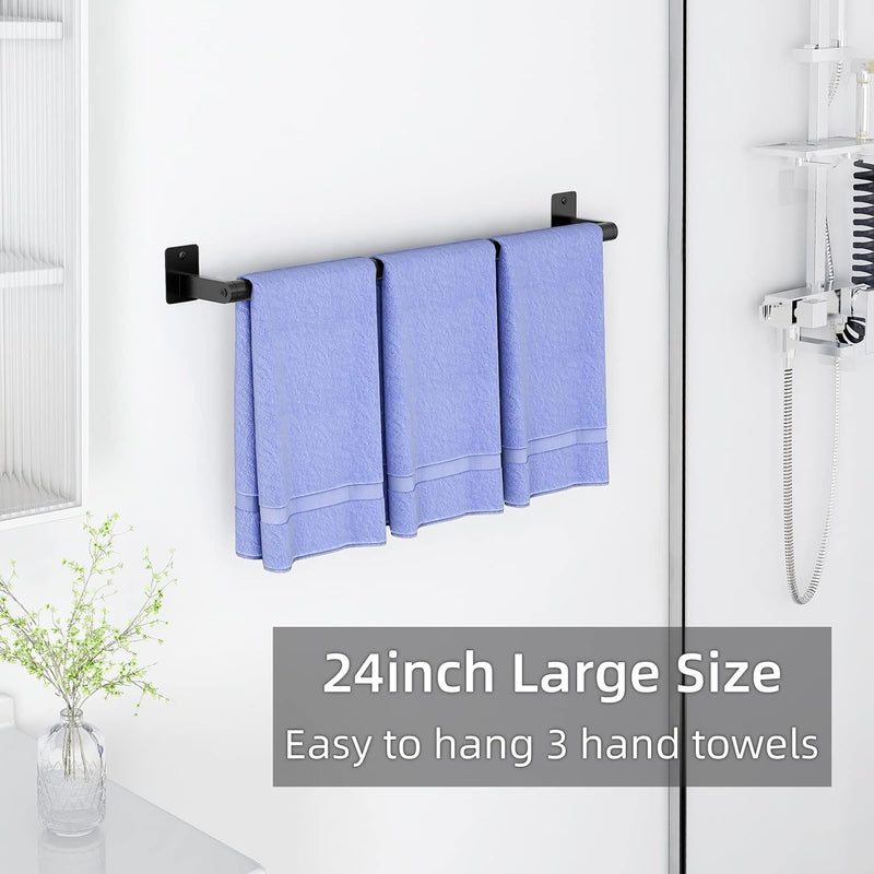 Bathroom Towel Bar, 24 Inch Towel Racks for Bathroom Wall Mounted, Heavy Duty Hand Towel Holder Organizer, Modern Home Decor Towel Rod, Matte Black Single Bar