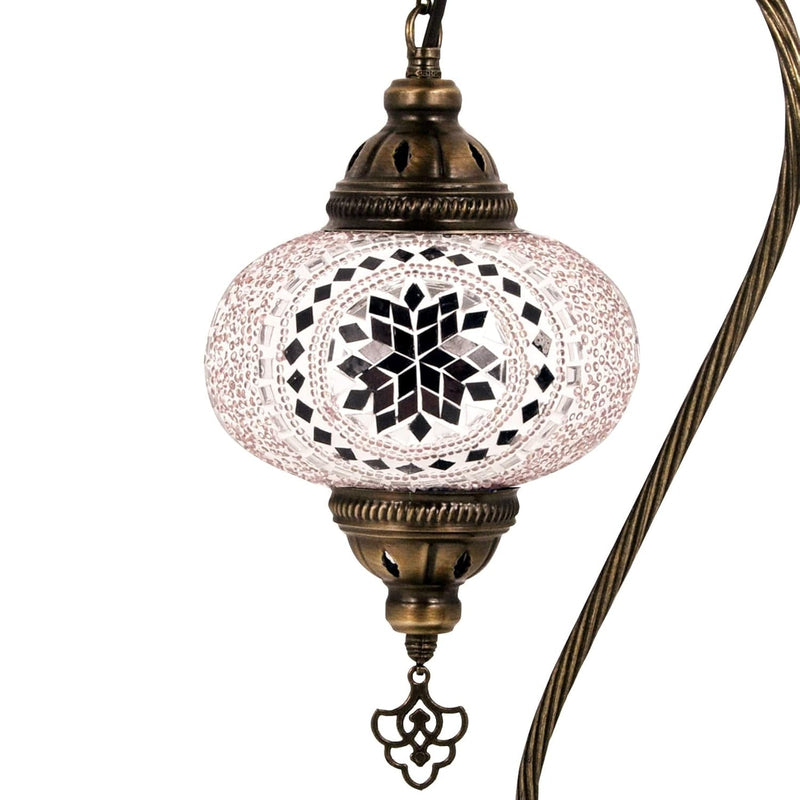 10 Variation Mosland Home Turkish Lamp Mosaic Table Lamps | Turkish Moroccan Lamp with Bronze Base | Handmade Swan Neck Tiffany Night Lamp | Mosaic Glass Bedside Night Lamp with Led Bulb (Pink)