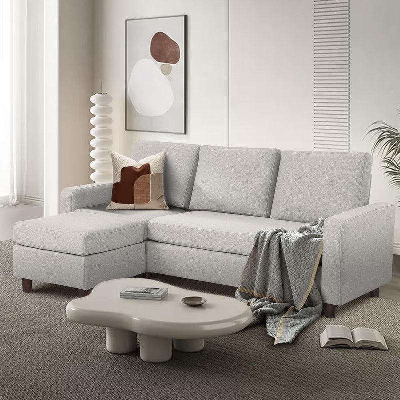 ECOMEX 78" L Shaped Sectional Sofa, 3-Seat Sectional Sofa with Reversible Chaise, Modern Linen Fabric Sectional Sofa with Movable Ottoman, Sectional Couch for Office, Apartment(Light Grey)