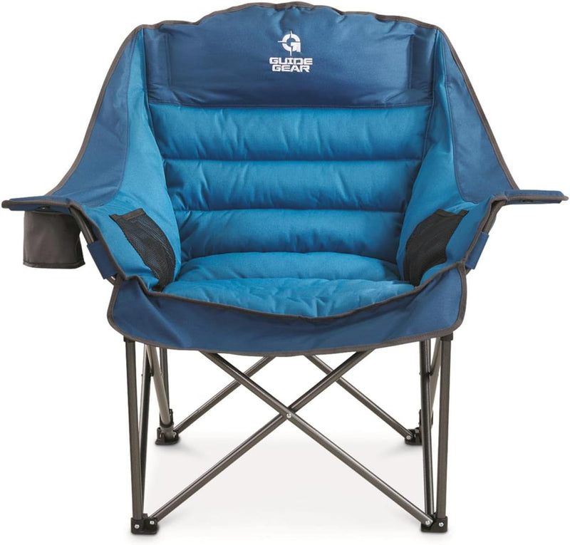 Guide Gear Oversized Extra Large Padded Camping Chair, Portable, Folding, Large Camp Lounge Chairs for Outdoor, Adults, Men and Women, Heavy-Duty 400 Pound Capacity, with Cup Holder Blue