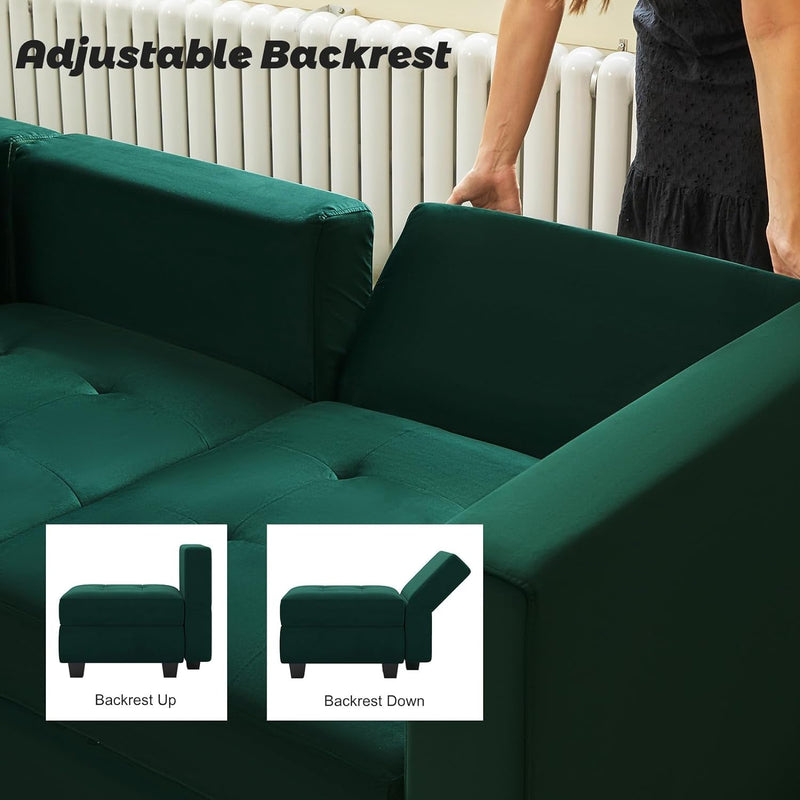 Belffin Velvet Middle Module Seat for Modular Sofa Sectional Couch with Storage Armless Sofa Chair Green