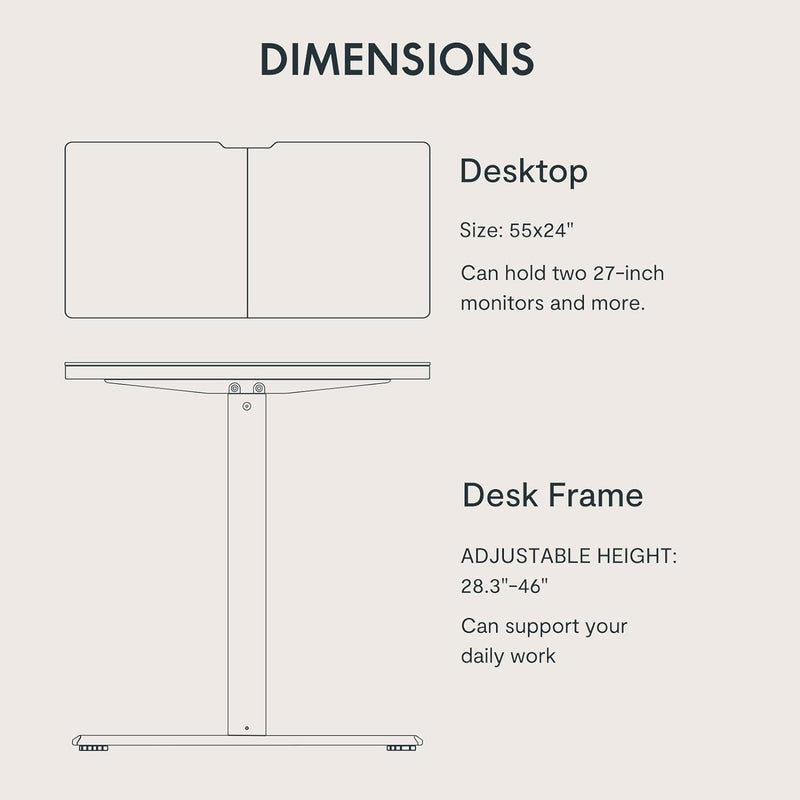 FLEXISPOT Electric Standing Desk 55 X 24 Inch Adjustable Height Desk Home Office Computer Workstation Sit Stand Desk, Black Top + Black Frame