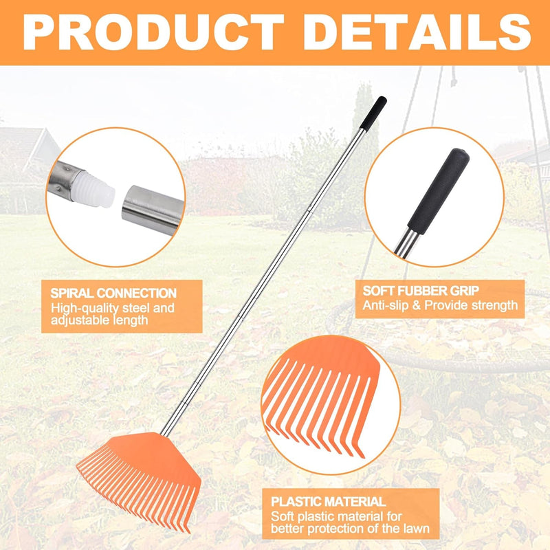 Garden Rake, Rake for Lawn, Rakes for Gardening, Sturdy Non-Slip 25 Plastic Tines 57.2 in Long Adjustable Handle Large Leaf Rake, Compact Rake for Garden, Yard，Collecting Leaves