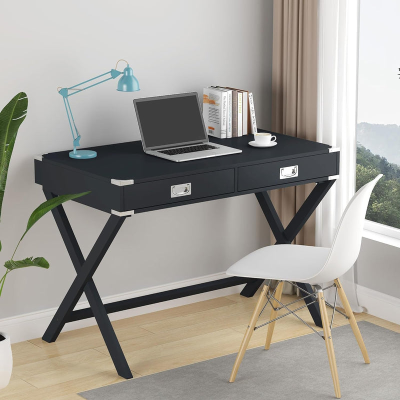 Bellemave Computer Desk Home Office Desk with Storage Drawers Solid Wood Desk Study Table Writing Desk for Home Office, Small Writing, Easy Assemble (Black)