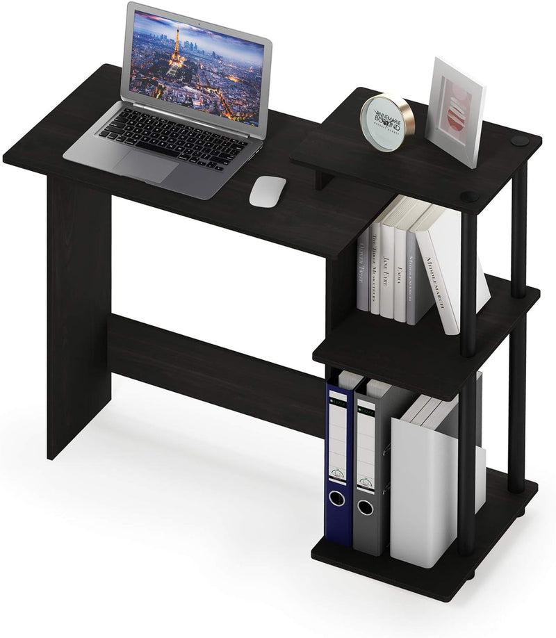 Furinno Efficient Home Laptop Notebook Computer Desk with Square Shelves, Espresso/Black