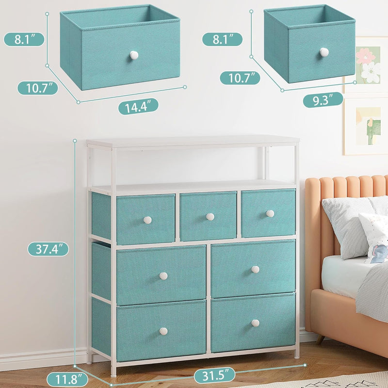 Enhomee Dresser, Dresser for Bedroom with 7 Drawers, Dressers & Chests of Drawers for Bedroom, Dresser TV Stand with Wooden Top and Metal Frame, Fabric Dresser for Bedroom, Living Room, Closet