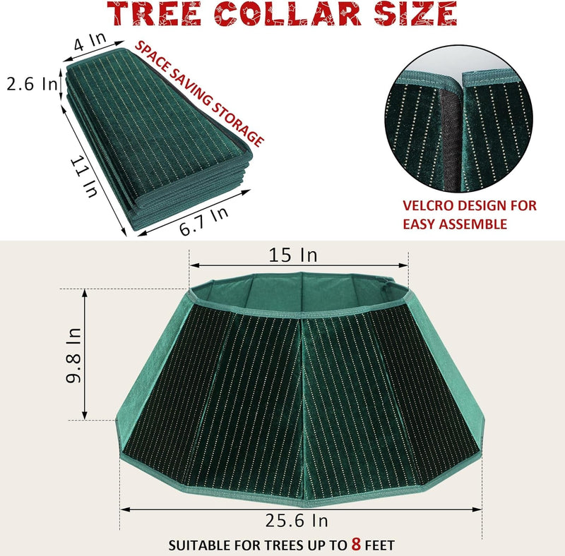 Blissun Christmas Tree Collar, Velvet Foldable Christmas Tree Ring with Golden Dotted Line, Christmas Tree Skirt for Artificial Christmas Trees Decoration, Green