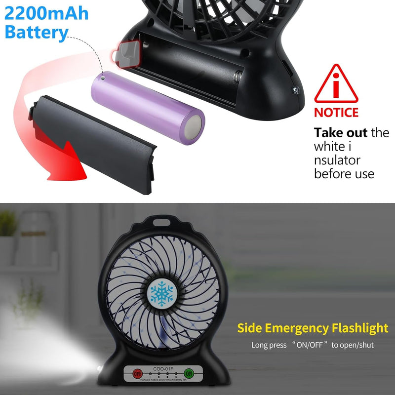 GGH Portable Fan Rechargeable,Personal Desk Fan,Small Battery Operated USB Fan with Flashlight,3 Speeds Wind Quiet Mini Desktop Fan for Travel,Camping,Bedroom,Office