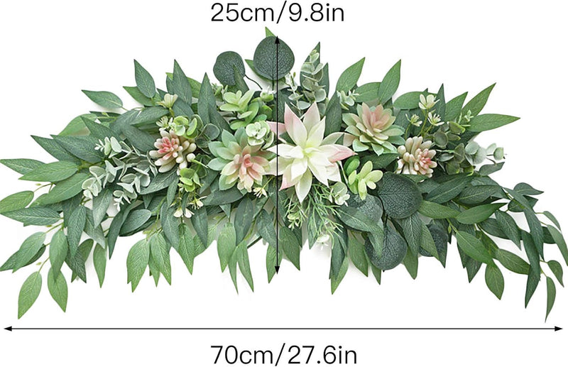 27.6Inch Artificial Eucalyptus Swag Decorative Swag with Simulation Succulents Spring Floral Swag Wreath for Home Wedding Arch Wall Decor, Green