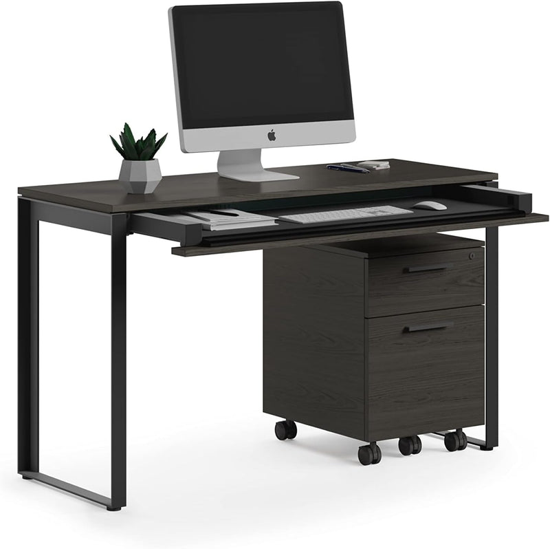 BDI Furniture Linea 6222-47.5'' Office Desk for Home or Office with Keyboard Storage Tray, Charcoal Stained Ash, Black