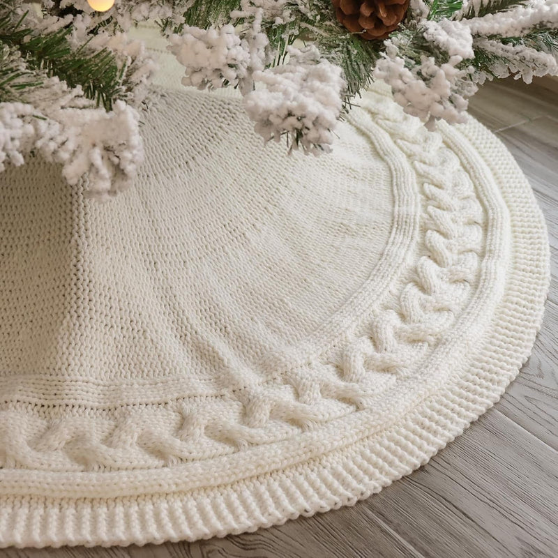 Christmas Tree Skirt 36 Inches: Braided Cable Knit round Cream White Tree Skirt, Thick Rustic Christmas Tree Decorations Neutral Christmas Decor Christmas Tree Skirts for Xmas Home Party Supplies