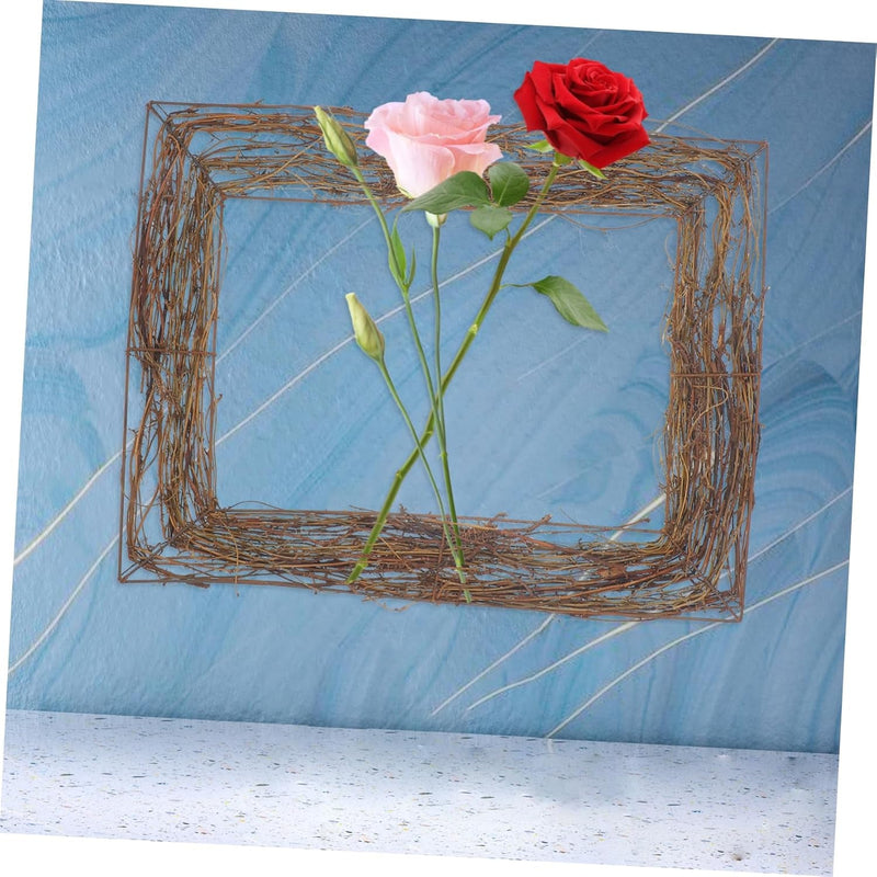 2Pcs Rattan Natural Wreath Square Wreath Grapevine Wreaths Crafts Flower Wreath Base Grapevine Garland Holiday Decorative Wreath Heart Decor Mini Frames Flowers Branch