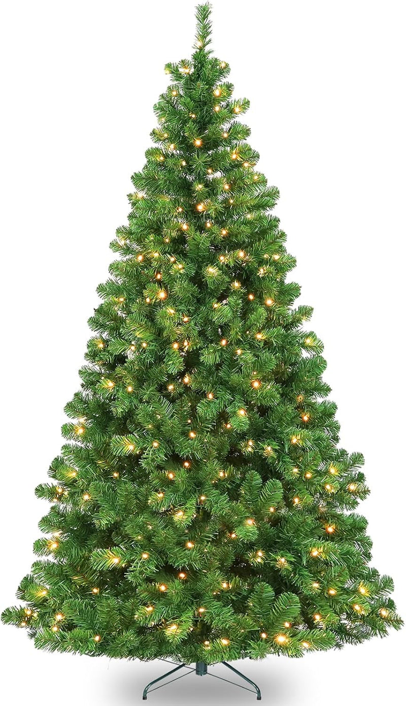 6Ft Prelit Christmas Tree, Artificial Chrismas Tree with 300 Multicolor LED Lights, Easy Assembly with Metal Stand and Hinged Branches, 551 PVC Branch Tips, 10 Color Modes