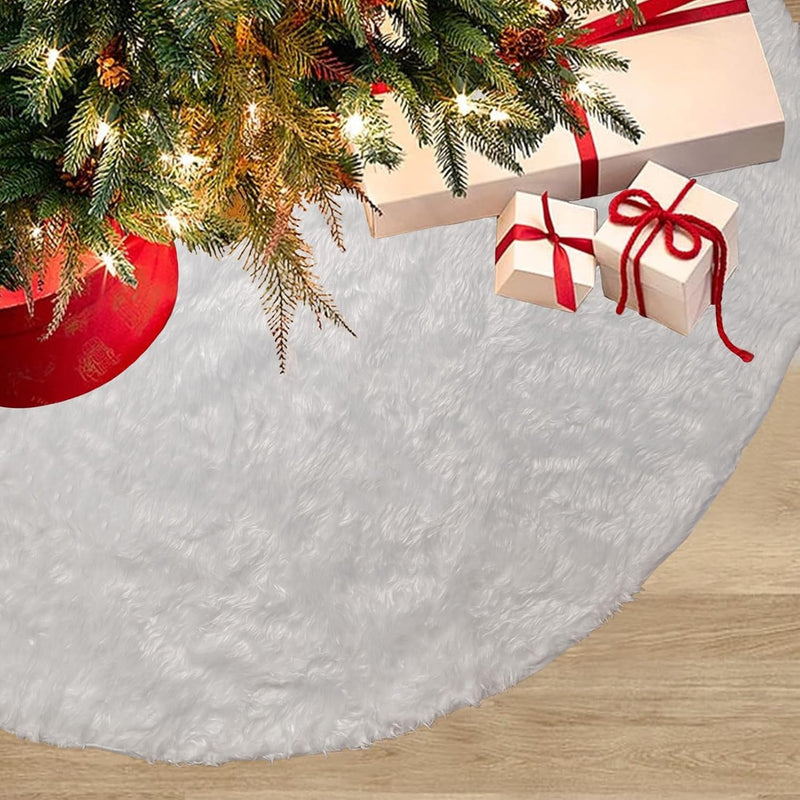 Christmas Tree Skirt Decoration 15" Mini Plush White Faux Fur Xmas Tree Skirt Deco for Christmas Party Holiday Deco