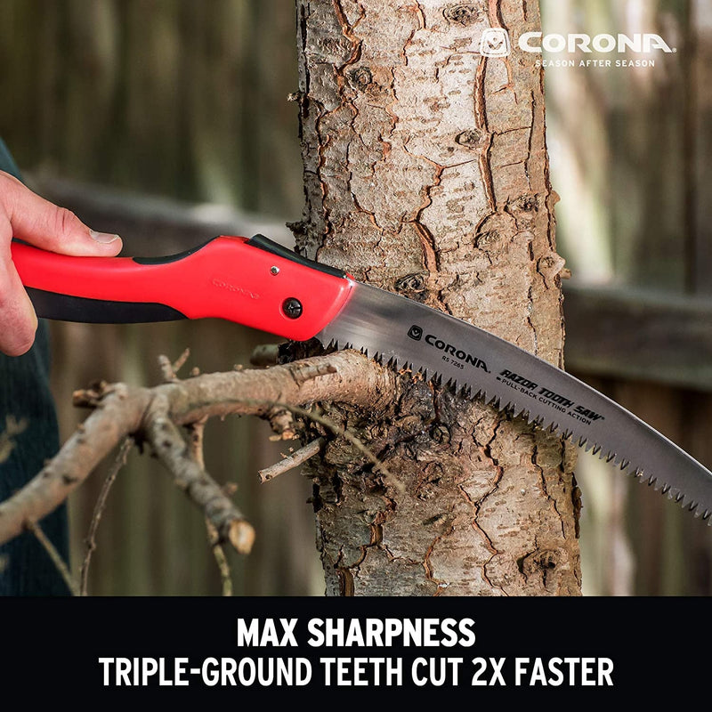 Corona Tools 10-Inch Razortooth Folding Saw | Pruning Saw Designed for Single-Hand Use | Curved Blade Hand Saw | Cuts Branches up to 6" in Diameter | RS 7265D