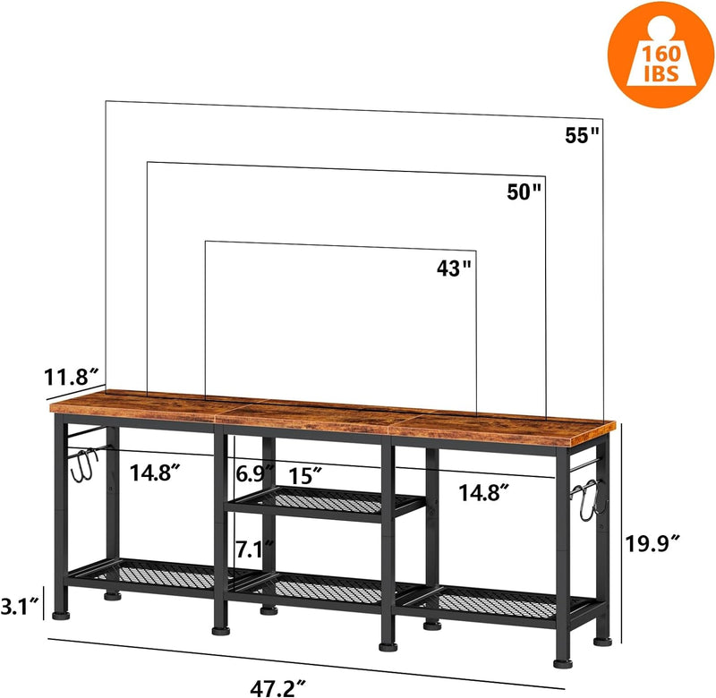 Furologee TV Stand for Tvs up to 55 Inch, Entertainment Center with Open Storage Shelves, TV Media Console Table with Soundbar Shelf for Living Room, Bedroom, Rustic Brown