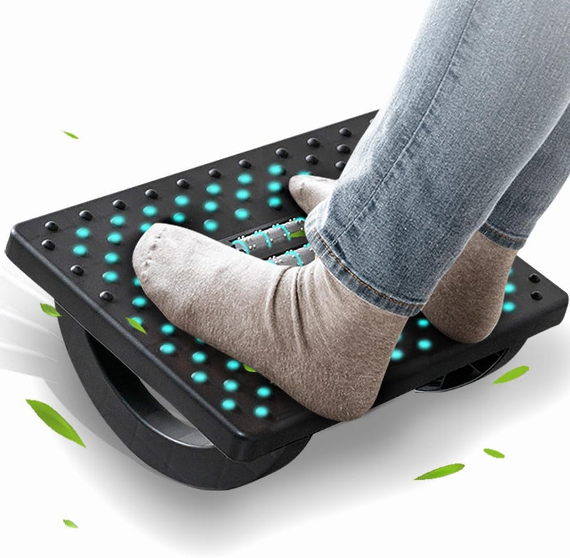 Foot Rest for under Desk at Work - Ergonomic Foot Stools for under Office Desk - Rocking Footrest with Roller Massager - Leg Rest for Chair, Computer Gaming - Promote Leg Circulation