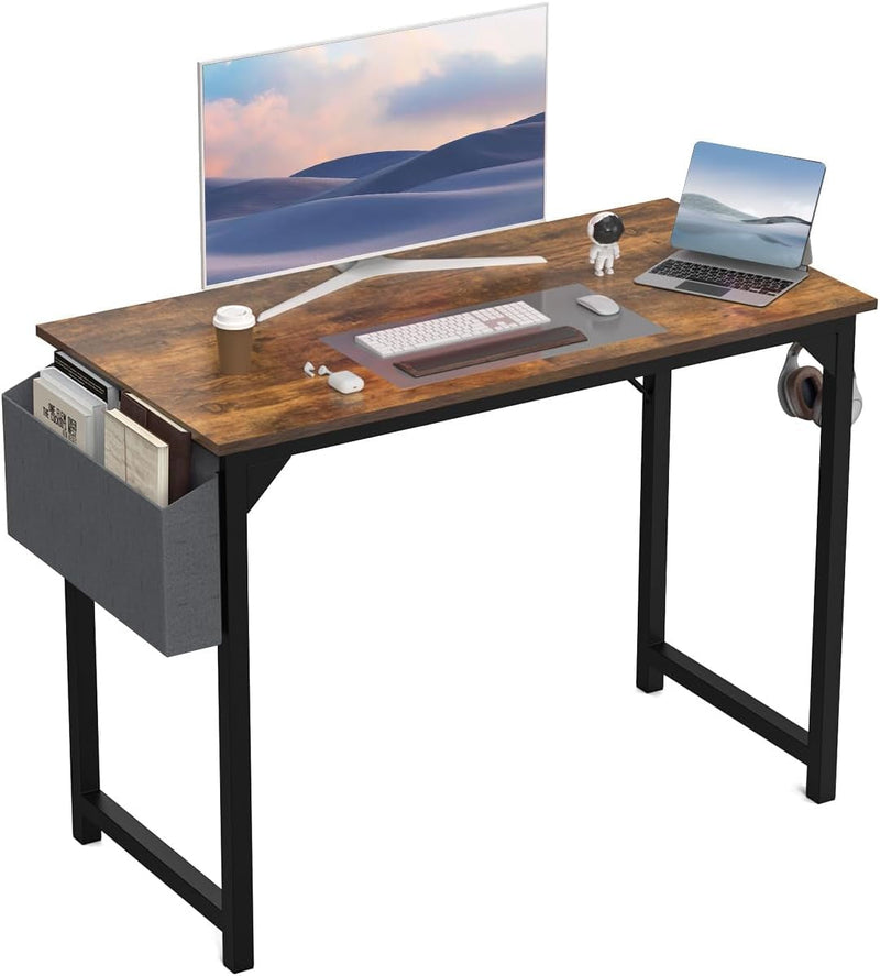 32 Inch Small Office Desk Modern Simple Style Writing Study Work Computer Table for Home Bedroom, Rust Brown