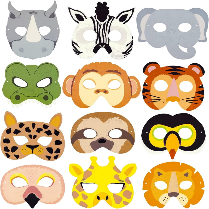 BLUE PANDA 24 Pack Safari Themed Birthday Photo Booth Props, Eye Coverings for Party Favors, Costumes, Dress up (7 X 5 In)