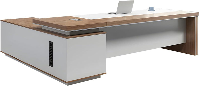 Executive Desk with Side Cabinet, Modern L Shaped Computer Desk with Storage Shelves, Large L Shaped Executive Desk for Home Office 63" L X 63" W X 29.5" H, Right Hand Return