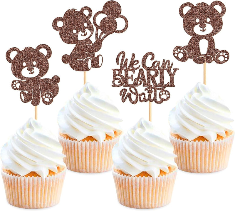 36 PCS Baby Shower Bear Cupcake Toppers Selection Baby Bear Theme Baby Shower Decorative Supplies Jungle Animal Theme Baby Shower Birthday Party Cake Decorative Supplies Blue