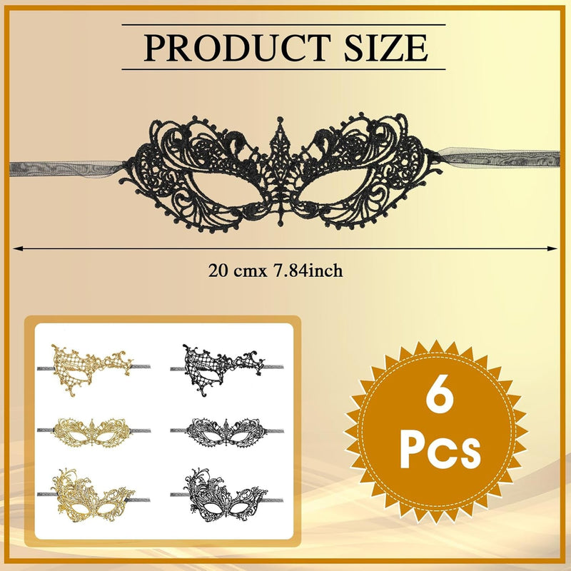 6 Pcs Masquerade Mask for Women Venetian Mysterious Disguise Lace Eye Mask Classic Style Fun Lace Mask Suitable for Evening Prom Ball Costume Theme Parties Role Plays Supplies