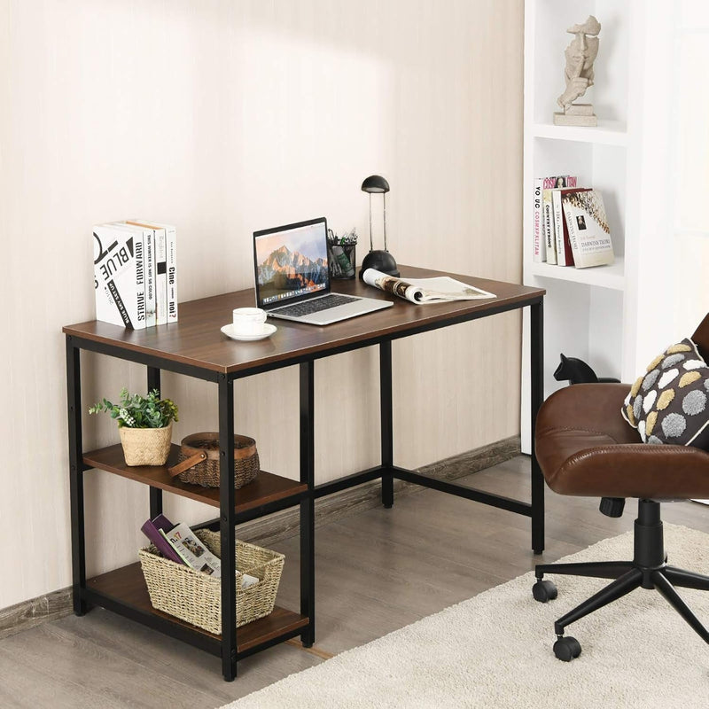 Computer Desk, Large Gaming Desk with Storage Shelves and Metal Frame, Study Desk for Bedroom, Work Desk for Home Office, Writing Desk for Small Spaces (Rustic Brown, 47'')