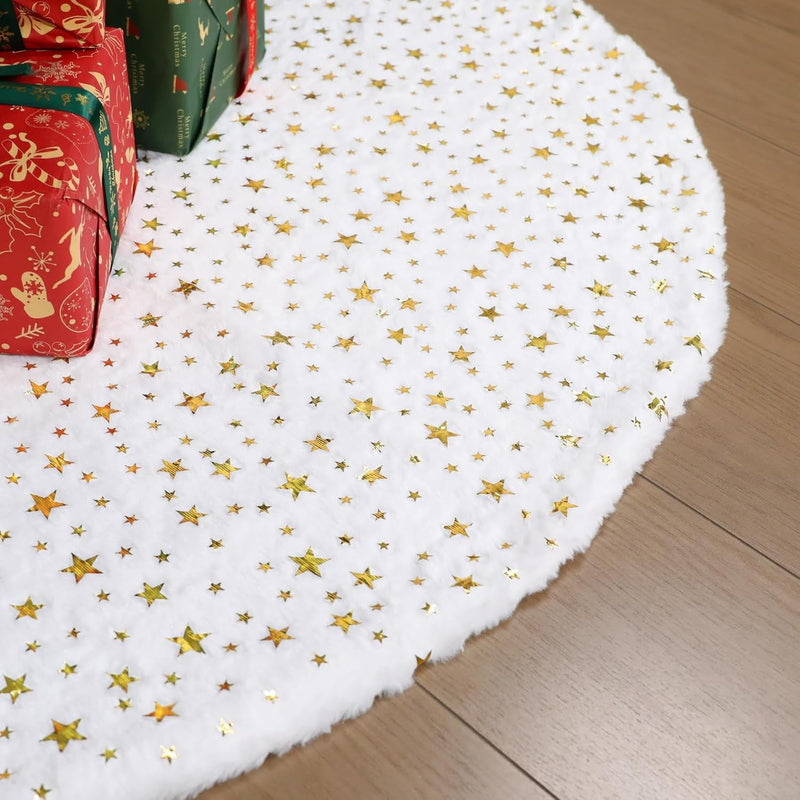 72 Inch Christmas Tree Skirt - Vonhen Extra Larger Thick Faux Fur Tree Skirt White Plush Skirt for Merry Chtistmas Party Christmas Tree Decoration