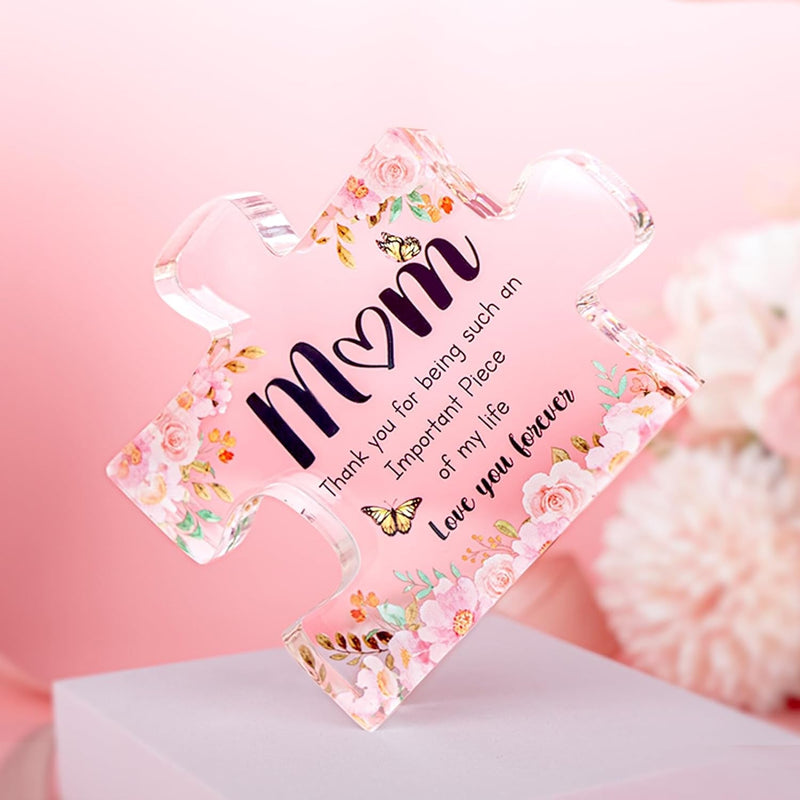 Gifts for Mom - Delicate Mom Birthday Gifts from Daughter Son - Engraved Acrylic Block Puzzle Piece 3.9 X 3.3 Inch - Mothers Day Birthday Christmas Gifts for Mom, Ideas